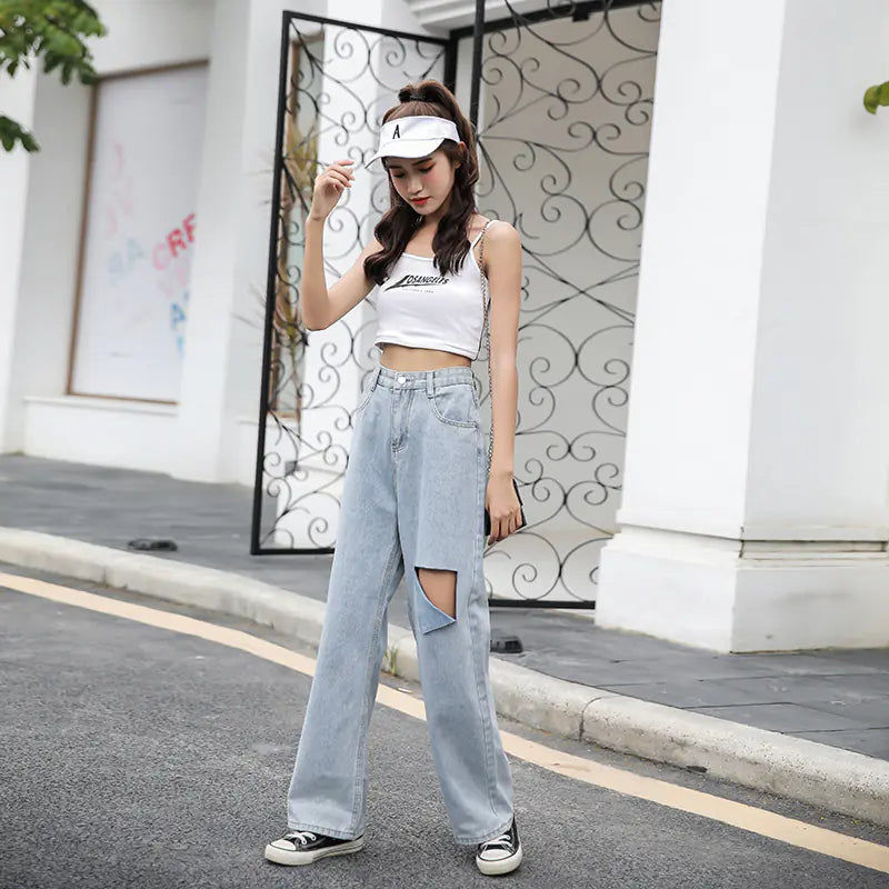 Chic High-Waist Ripped Denim for Women