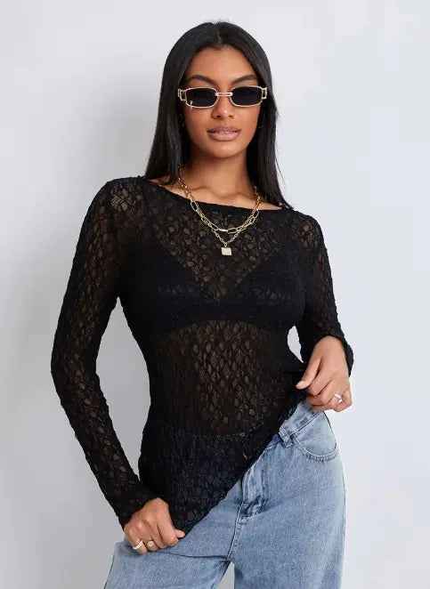 Ladies' Flowy Lace Mesh Blouse