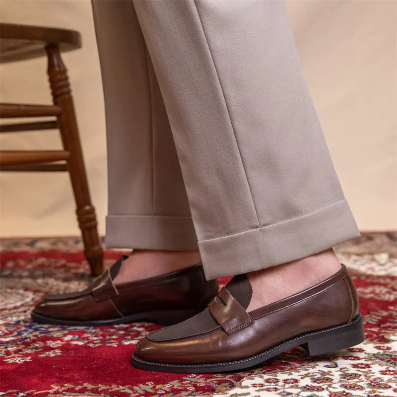 Square Toe Color Block Men's Leather Shoes