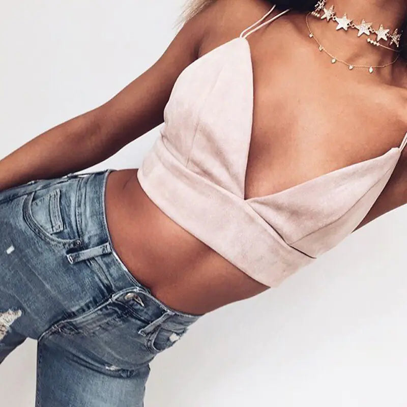 Global Chic Deep V Velvet Crop Top