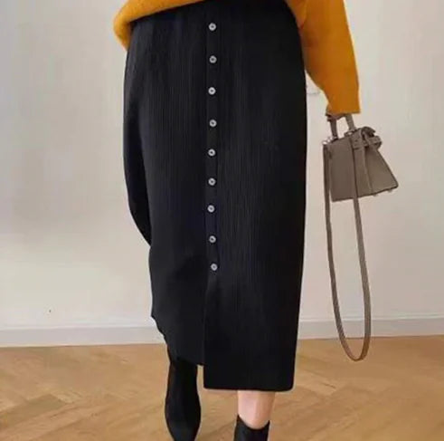 Chic Plus Size Knit Skirt with Slit