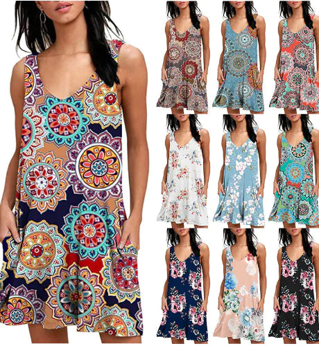 Sleeveless V-Neck Patterned Blouse