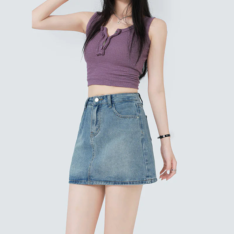 High-Rise A-Line Denim Skirt