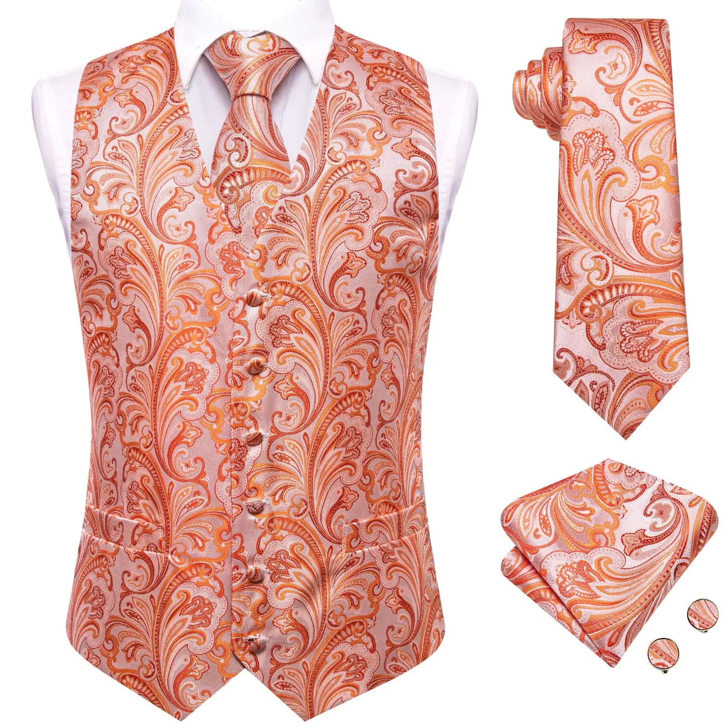 Hi-Tie Luxury Silk Vest & Tie Set - Formal Jacquard Waistcoat for Weddings