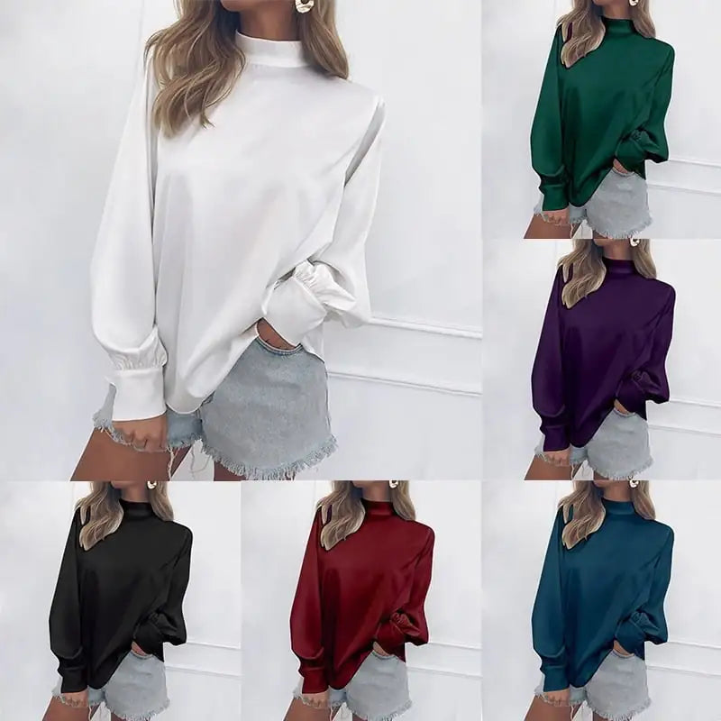 Chic High Neck Lantern Sleeve Blouse