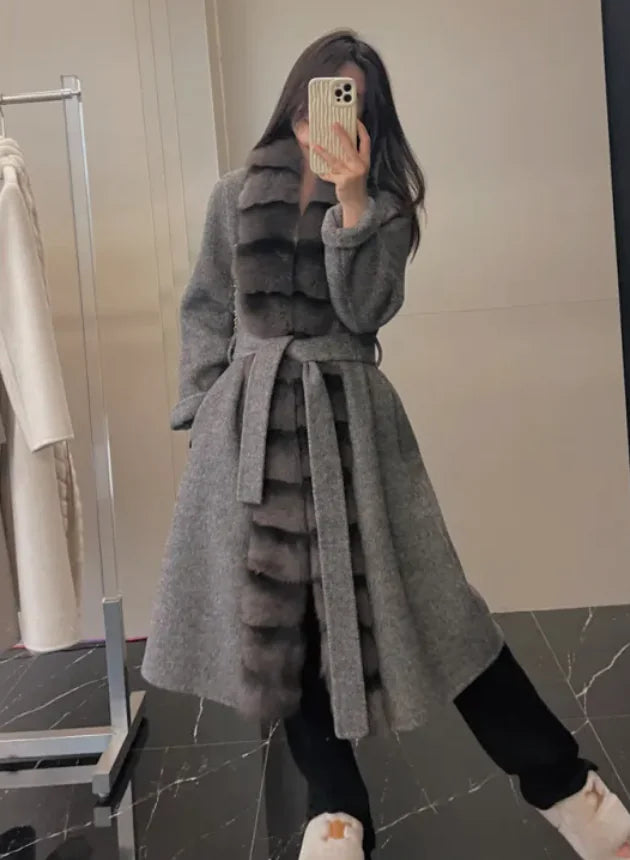 Alpaca Wool Elegance Coat with Removable Fox Collar