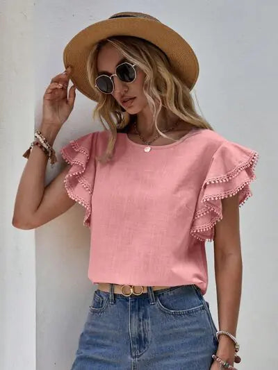 Chic Ruffle Lace Sleeve Top