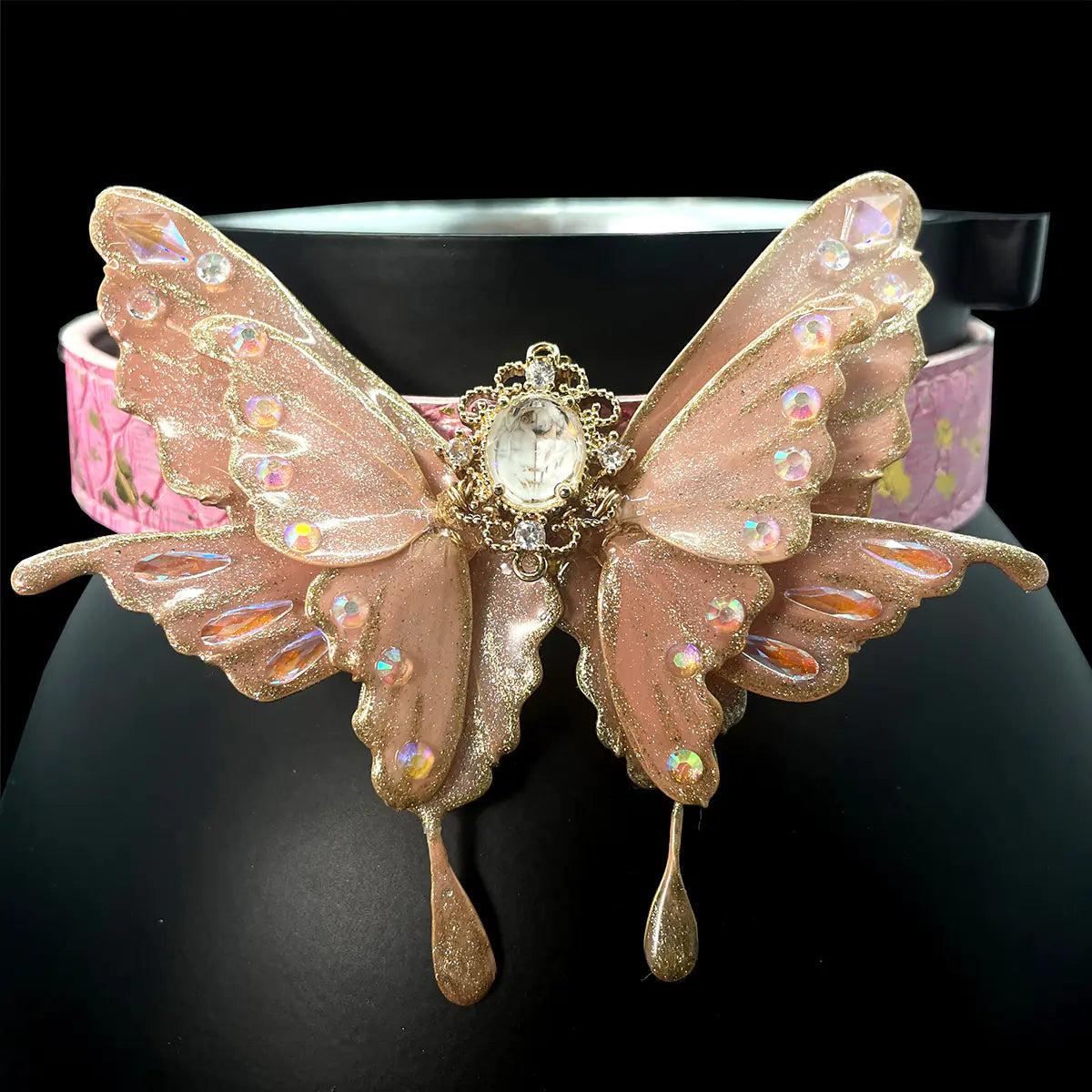 Artisan Pink Butterfly Choker with Leash
