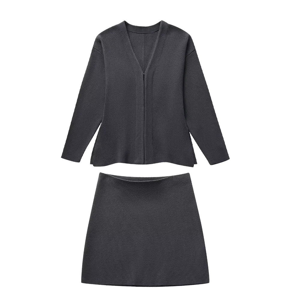 Chic Knitted Skirt and Jacket Set