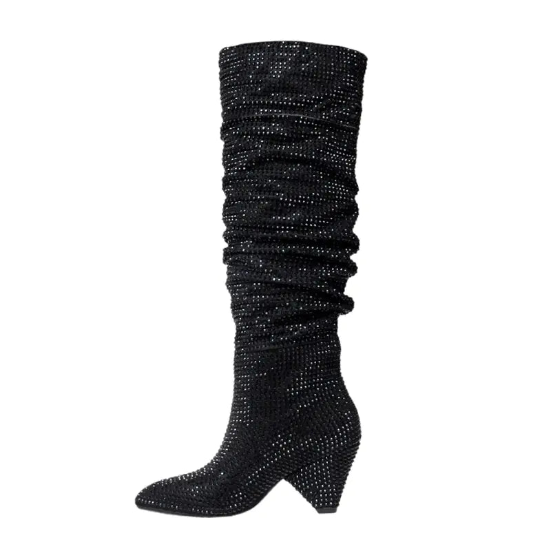 Glam Tapered Rhinestone High Boots