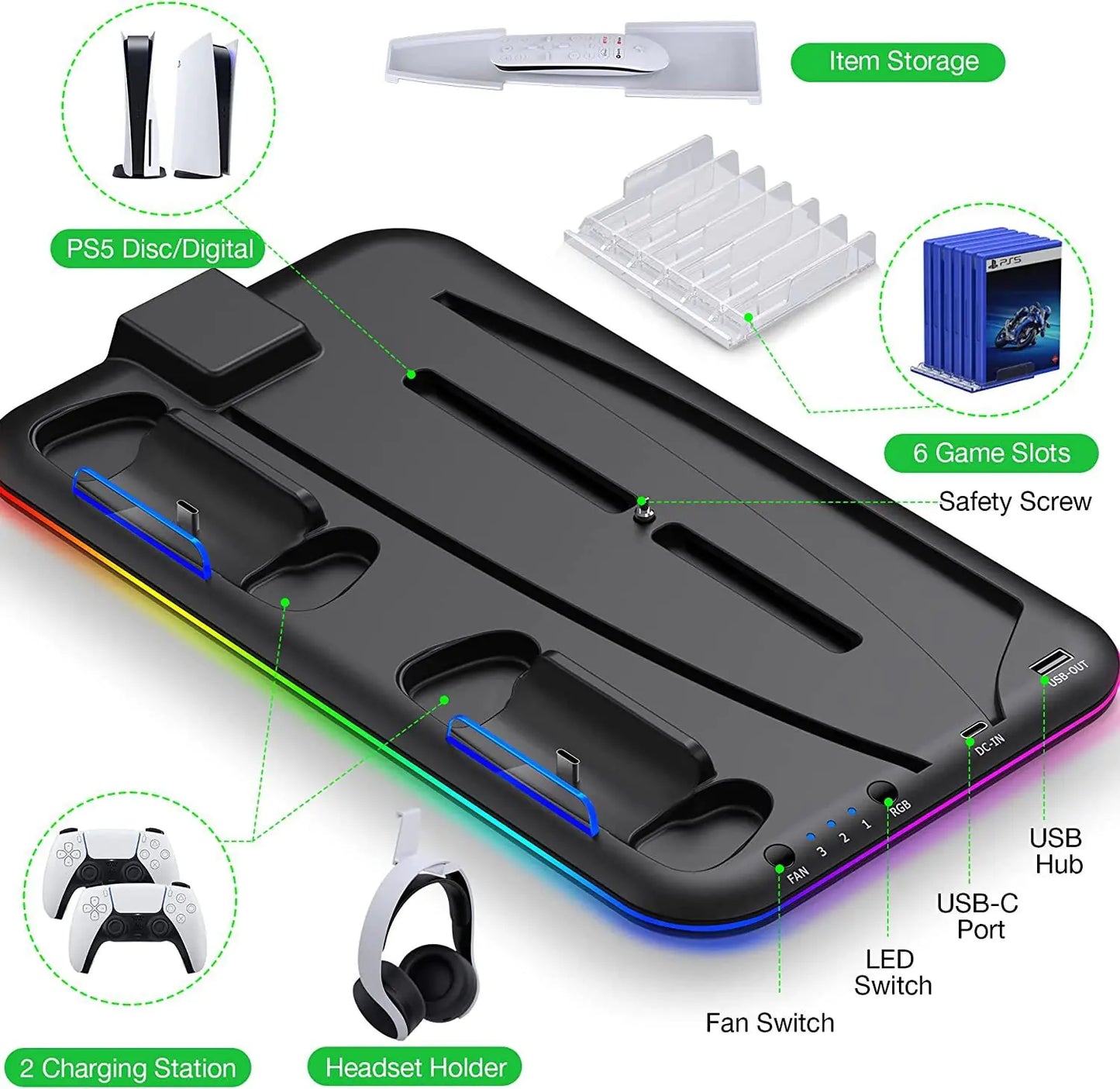 PS5 Dual Controller RGB Charging Station