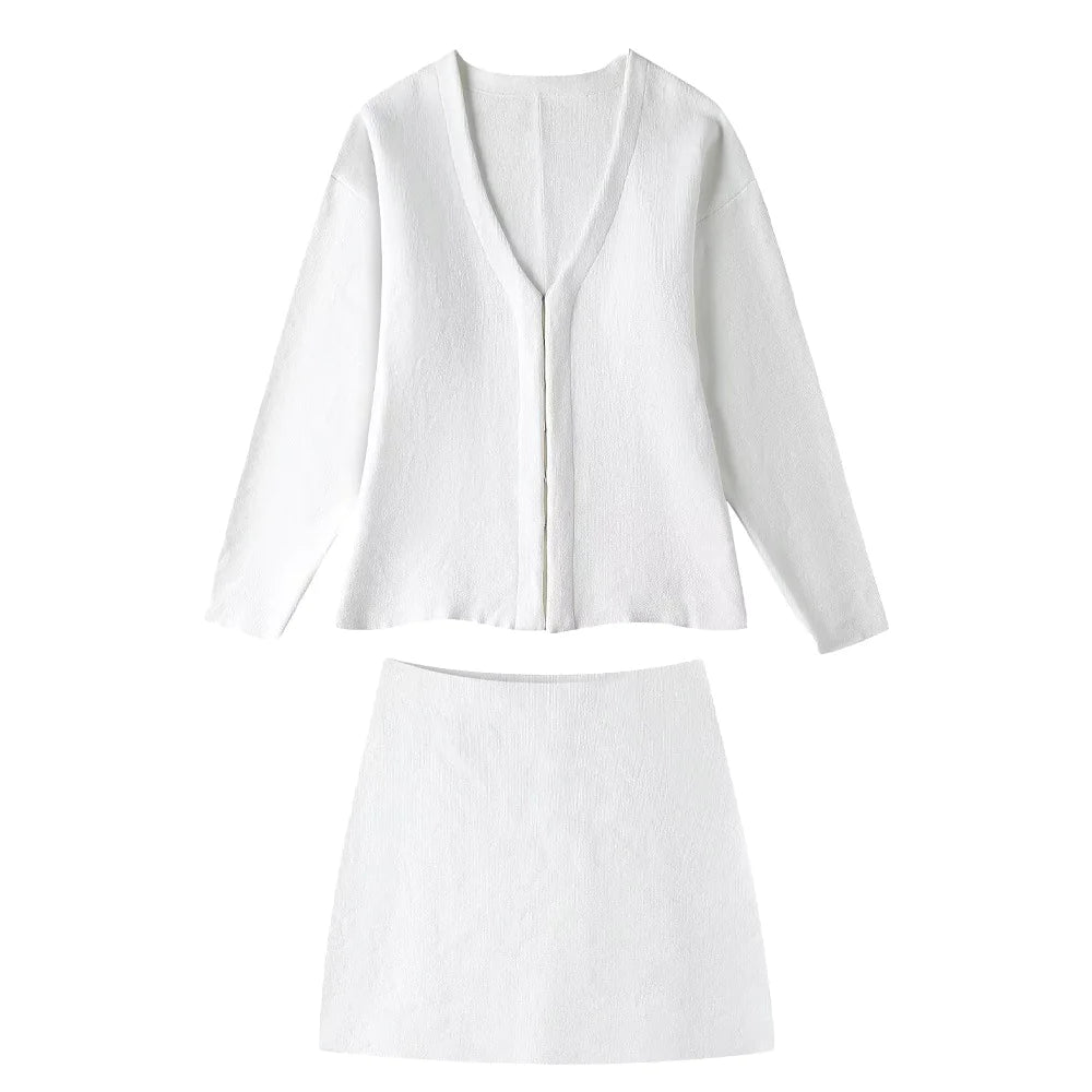 Chic Knitted Skirt and Jacket Set