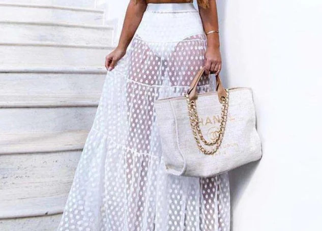Elegant Mesh Splice Midi Skirt