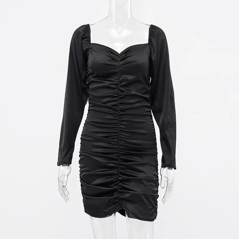 Elegant Long Sleeve Pleated Dress