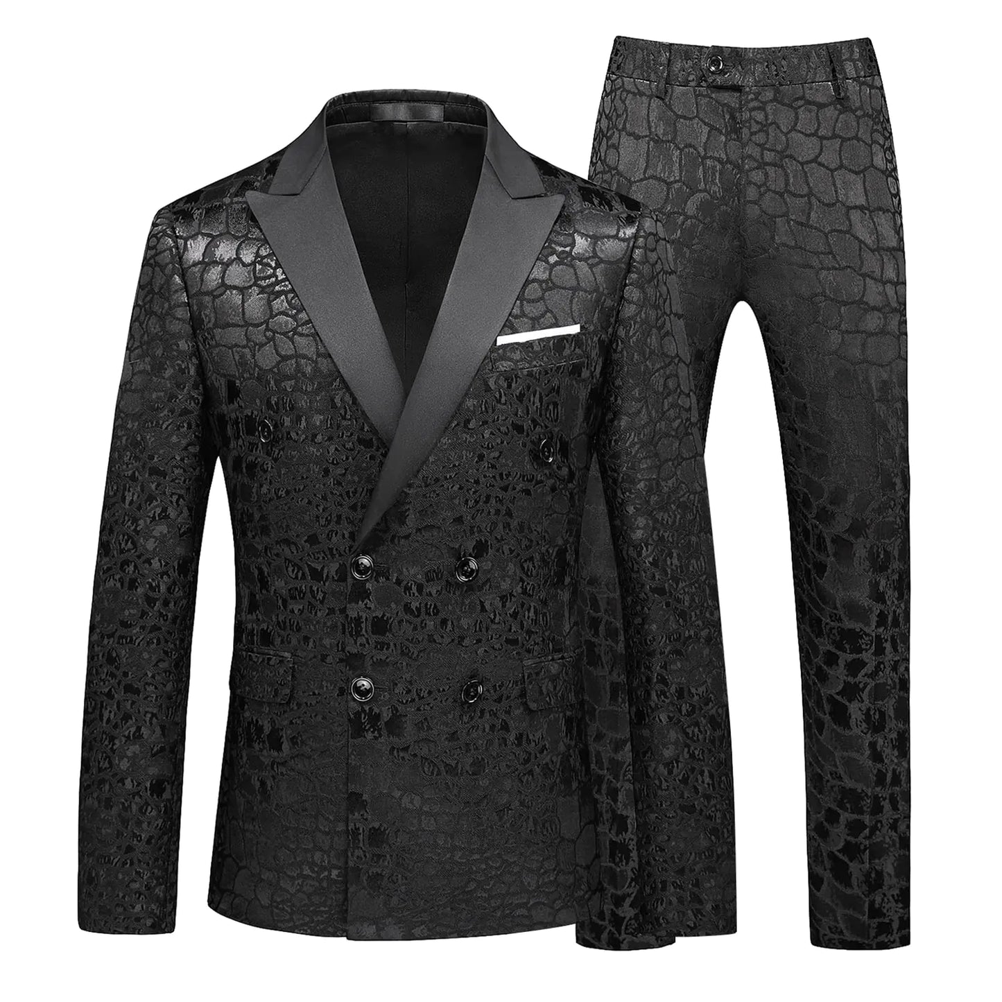 MOGU Men's Jacquard Slim Fit Tuxedo - Double Breasted Suit for Formal Occasions
