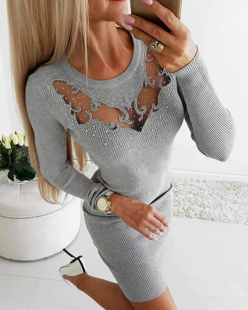Chic Rhinestone Hollow-Out Dress FM1860
