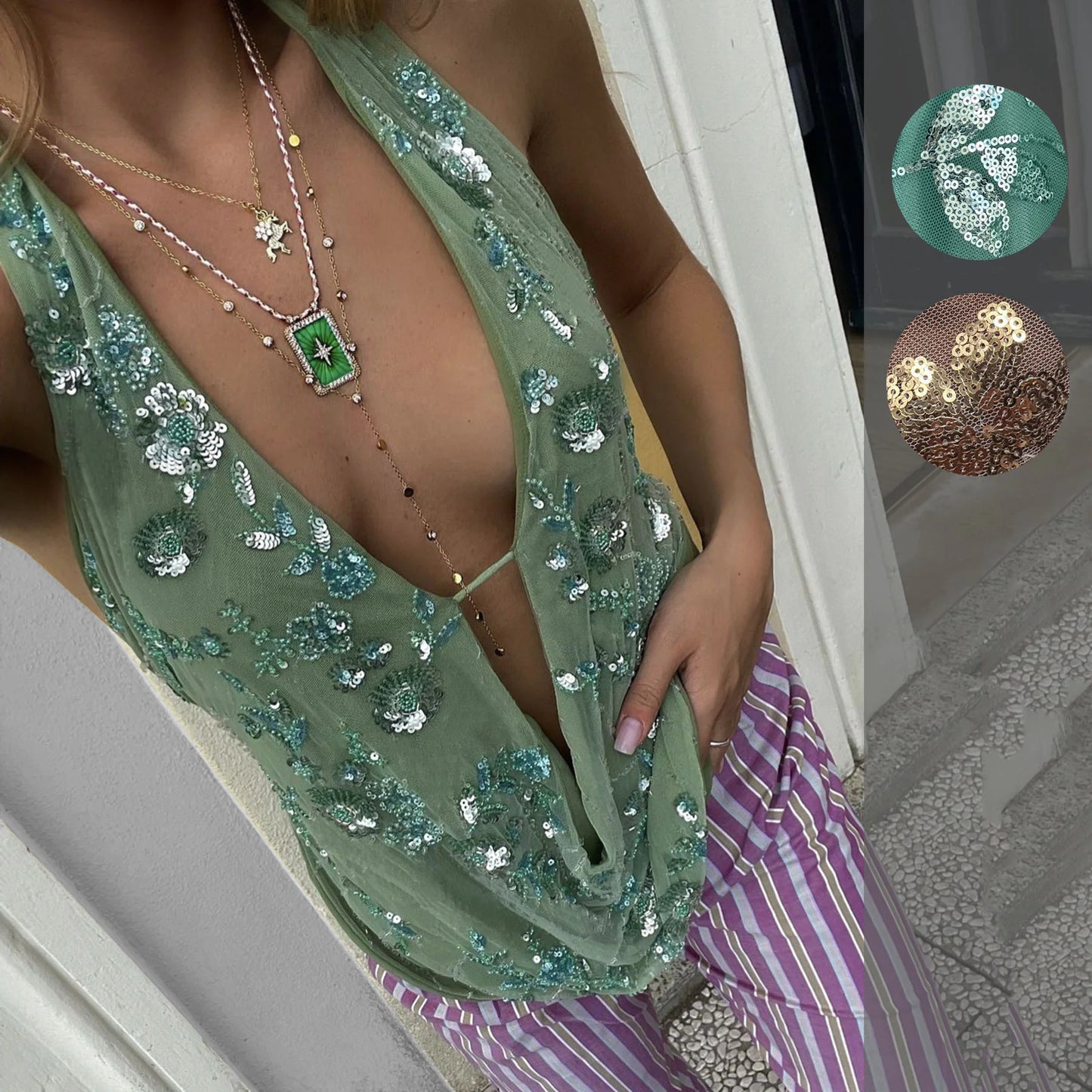 Glam Sequin V-neck Blouse