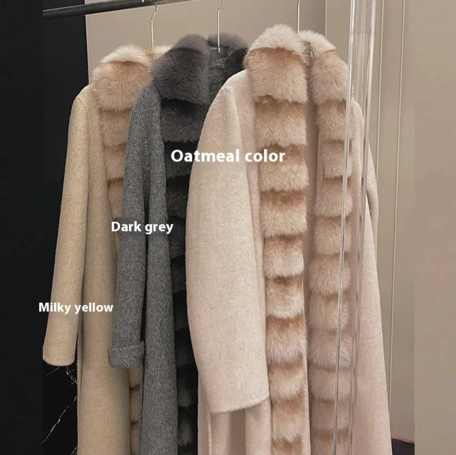 Alpaca Wool Elegance Coat with Removable Fox Collar