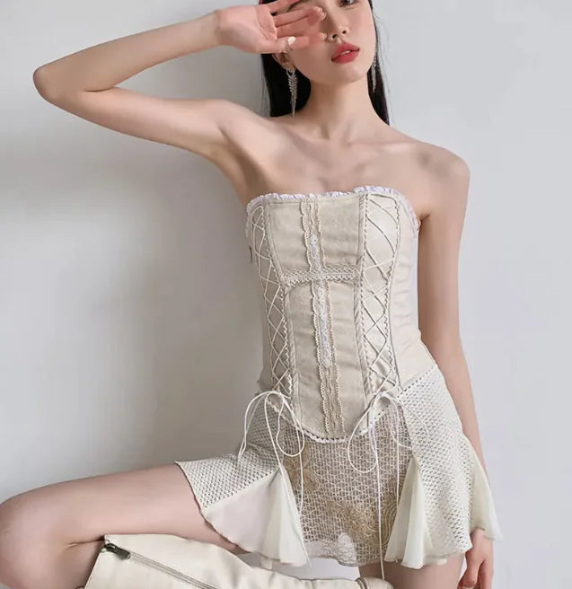 Lace-Up Leather Bustier Top