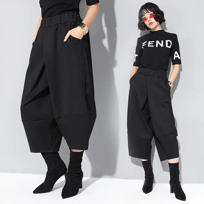Chic Wide-Leg Black Casual Trousers