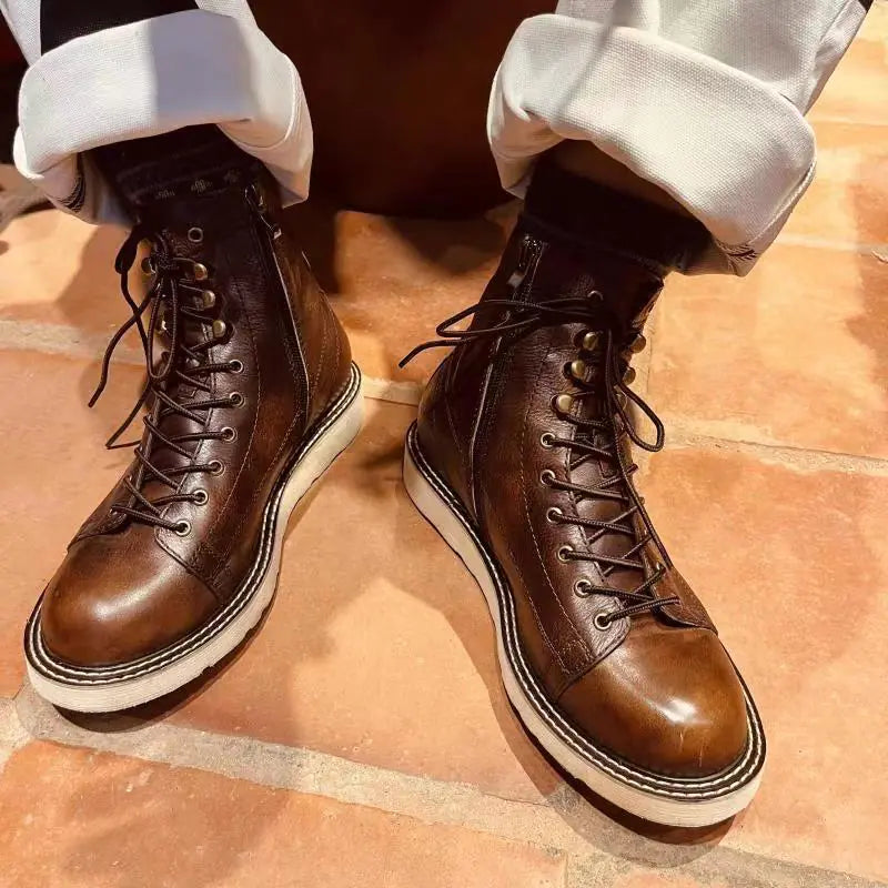 British Velvet Leather High-Top Boots