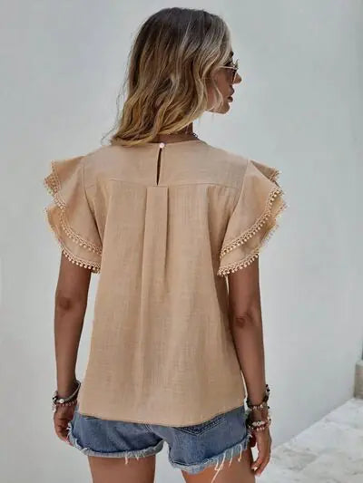 Chic Ruffle Lace Sleeve Top