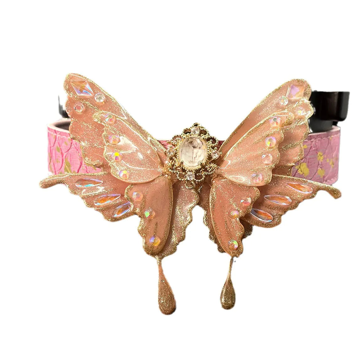 Artisan Pink Butterfly Choker with Leash