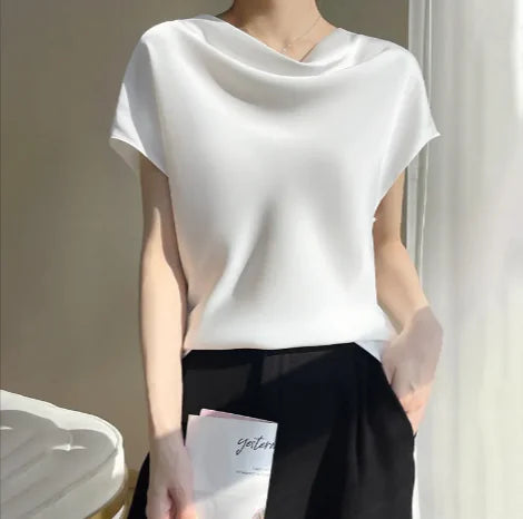 Satin Silk Short-Sleeve Blouse