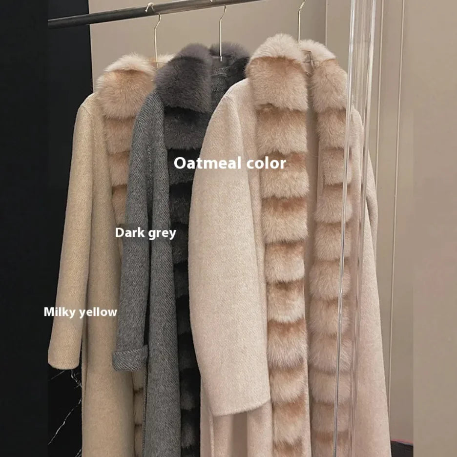 Alpaca Wool Elegance Coat with Removable Fox Collar
