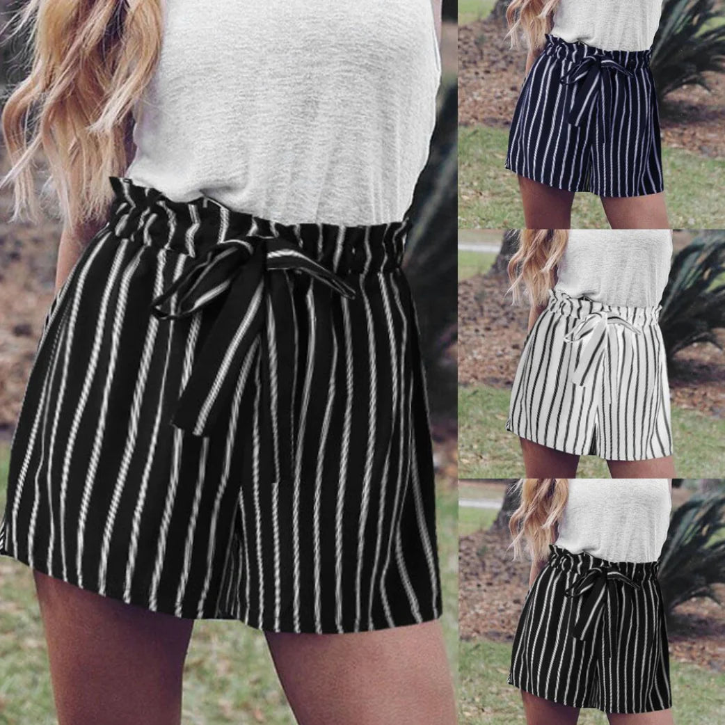 Chic Striped Bow Shorts