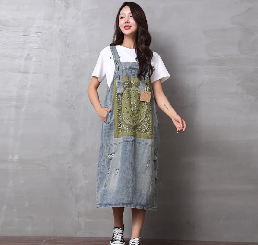 Retro Chic Patchwork Denim Dress