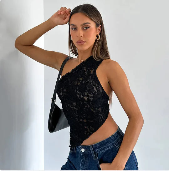 Chic Lace-Up Asymmetrical Top
