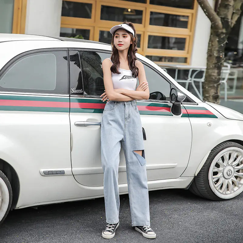 Chic High-Waist Ripped Denim for Women