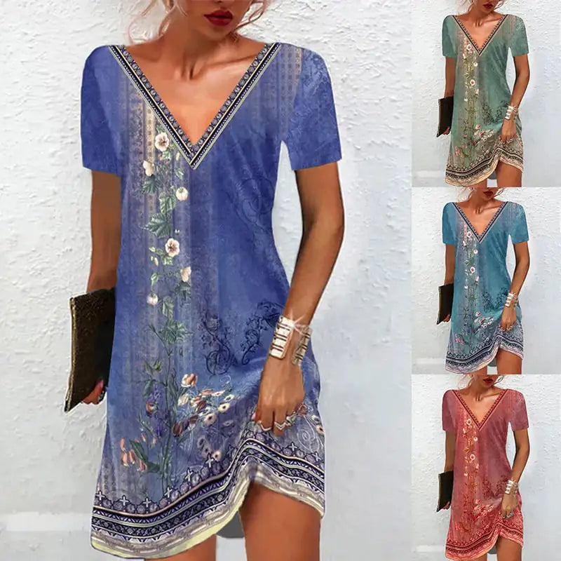 Stylish V-neck Print Dress