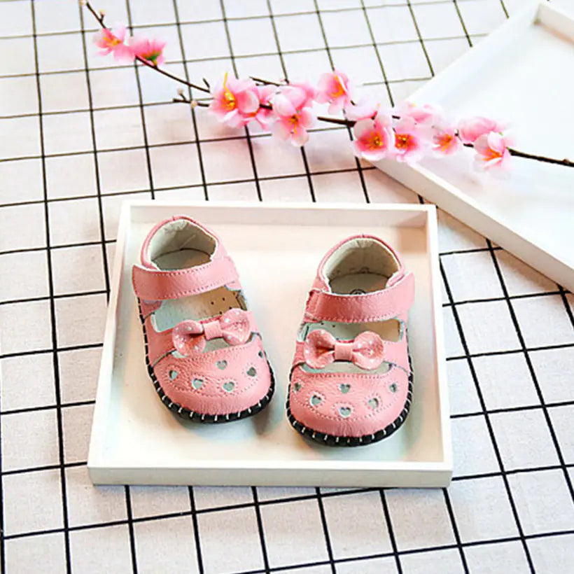 Spring Elegance Leather Baby Shoes with Bow