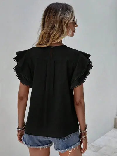 Chic Ruffle Lace Sleeve Top
