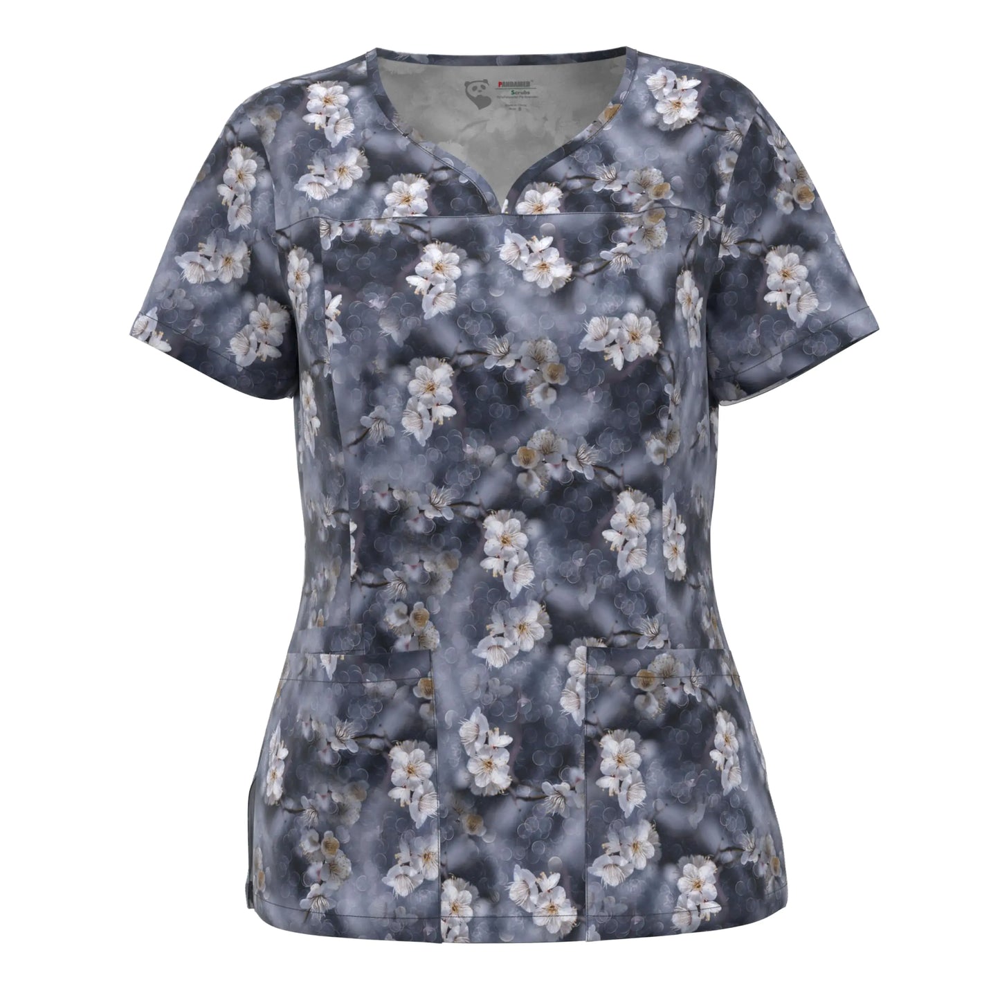 Pandamed Notch Neck Stretch Print Scrub Top