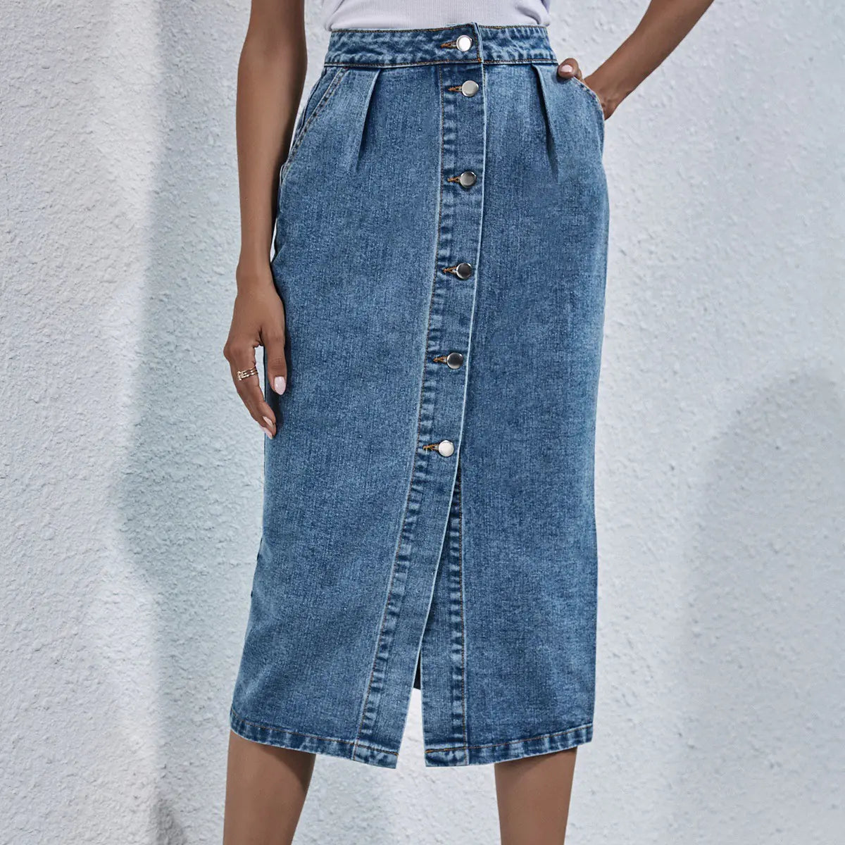 Chic High-Rise Denim A-Line Skirt
