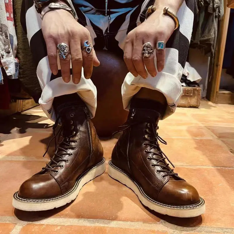 British Velvet Leather High-Top Boots