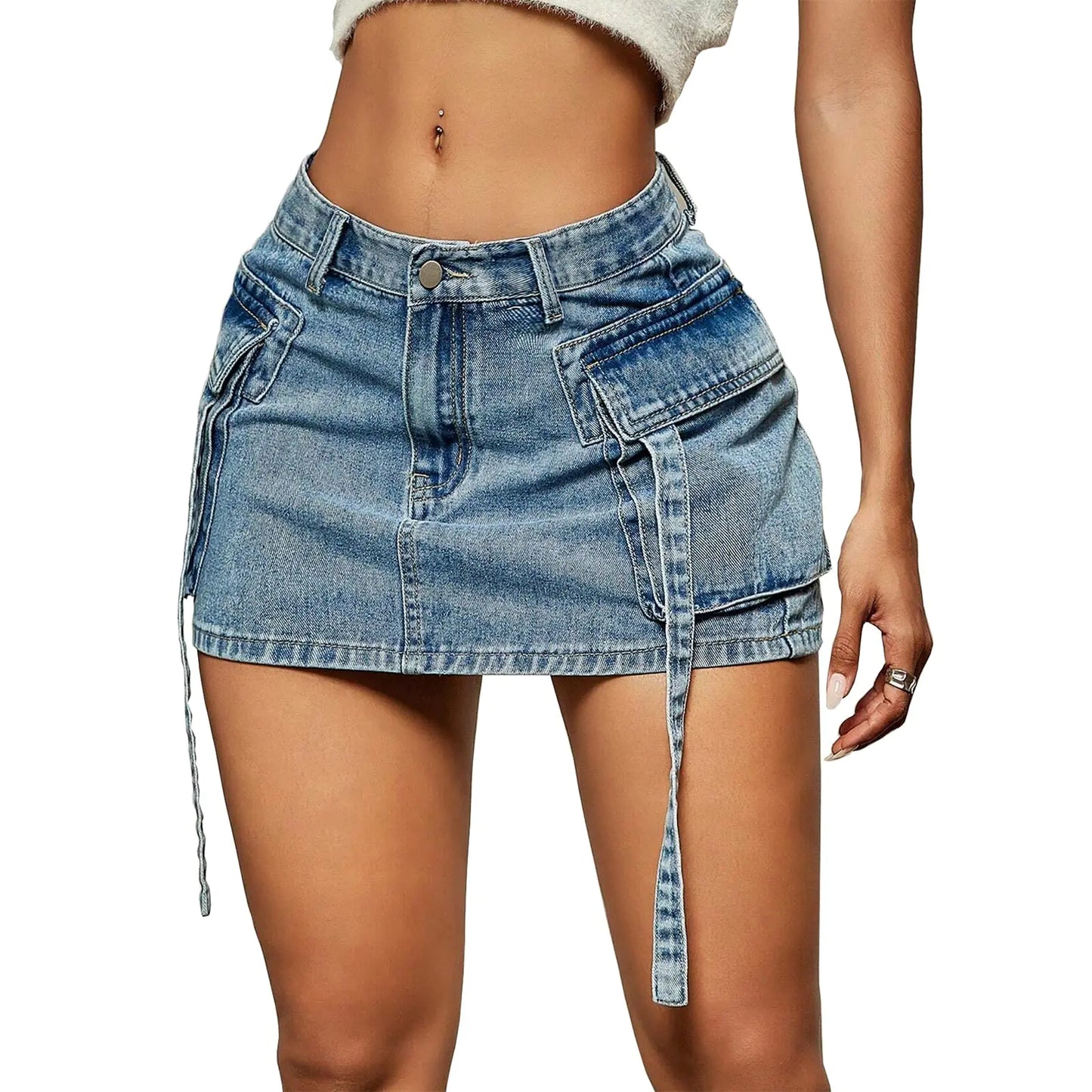 Y2K Denim Cargo Mini Skirt with Pockets