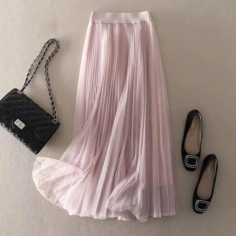 Chic Pleated Gauze Skirt