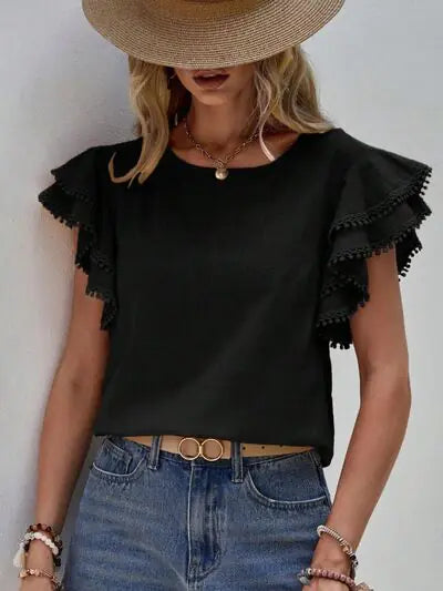 Chic Ruffle Lace Sleeve Top