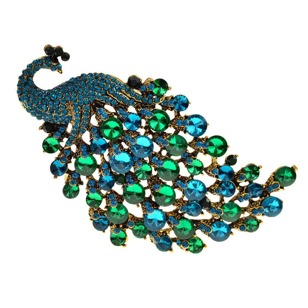 Vibrant Peacock Metal Brooch