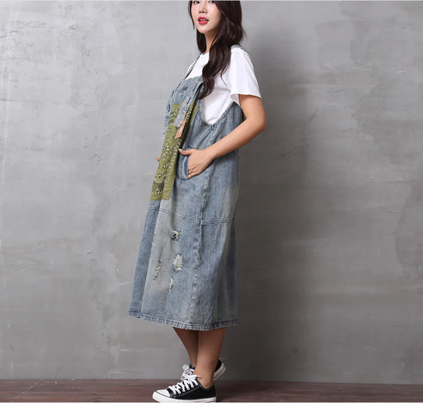 Retro Chic Patchwork Denim Dress