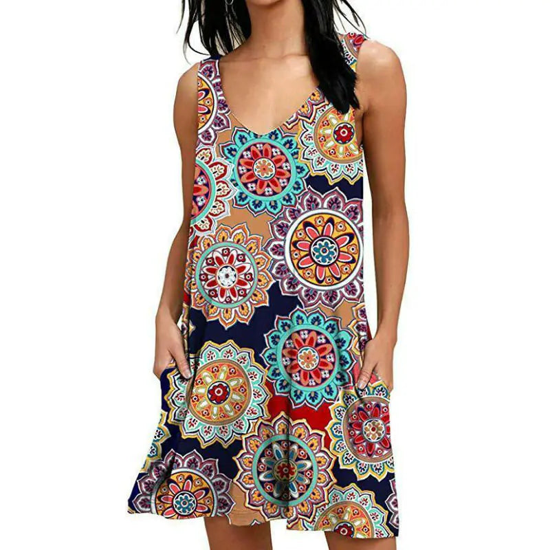 Sleeveless V-Neck Patterned Blouse