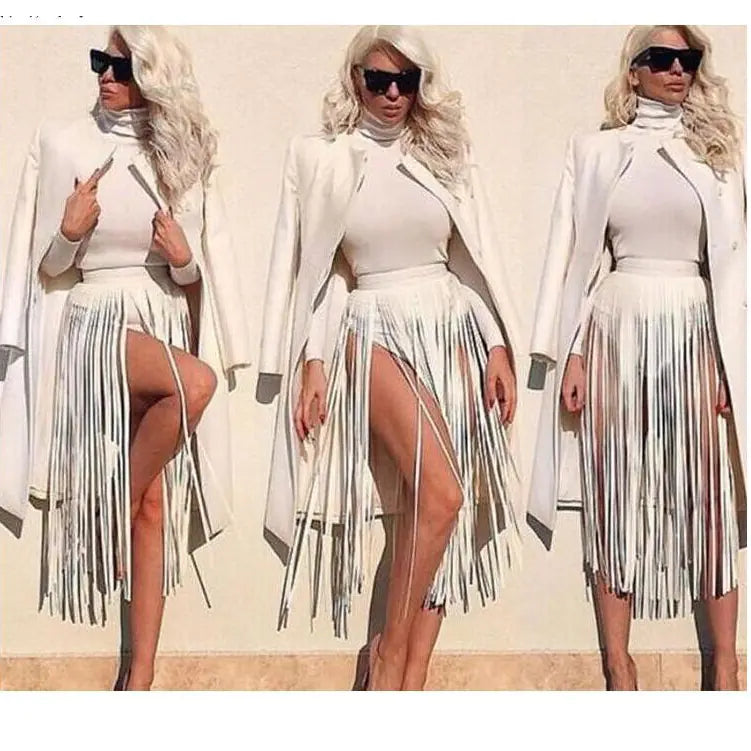 Chic Patent Fringe Skirt