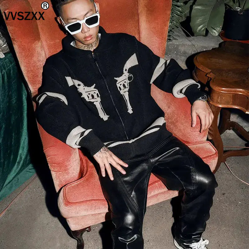 Retro Zip-Up Cardigan Sweater for Men