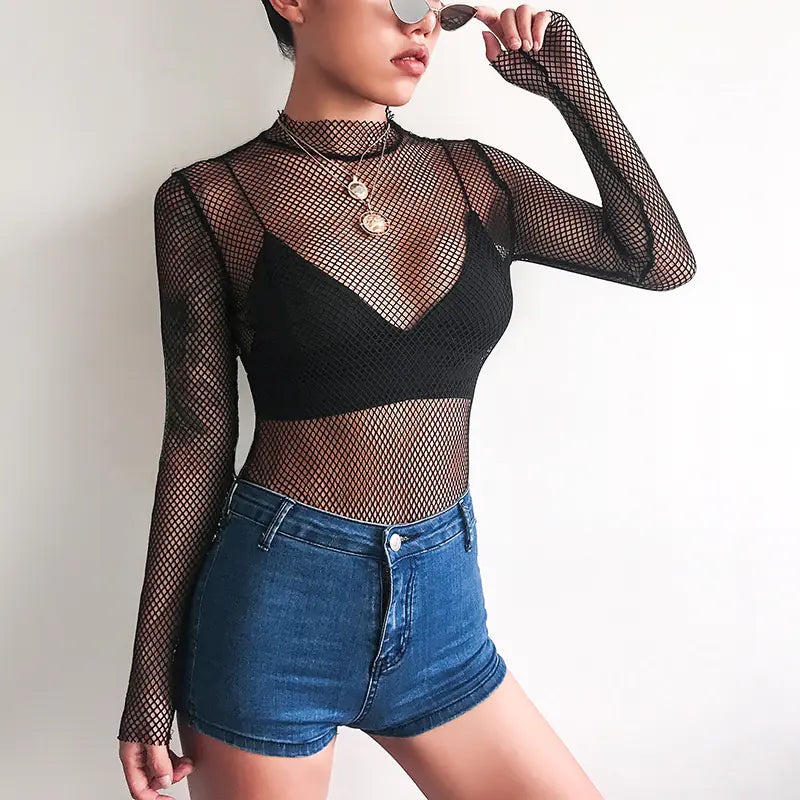 Elegant Sheer Turtleneck Blouse
