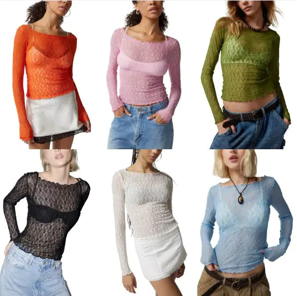 Ladies' Flowy Lace Mesh Blouse