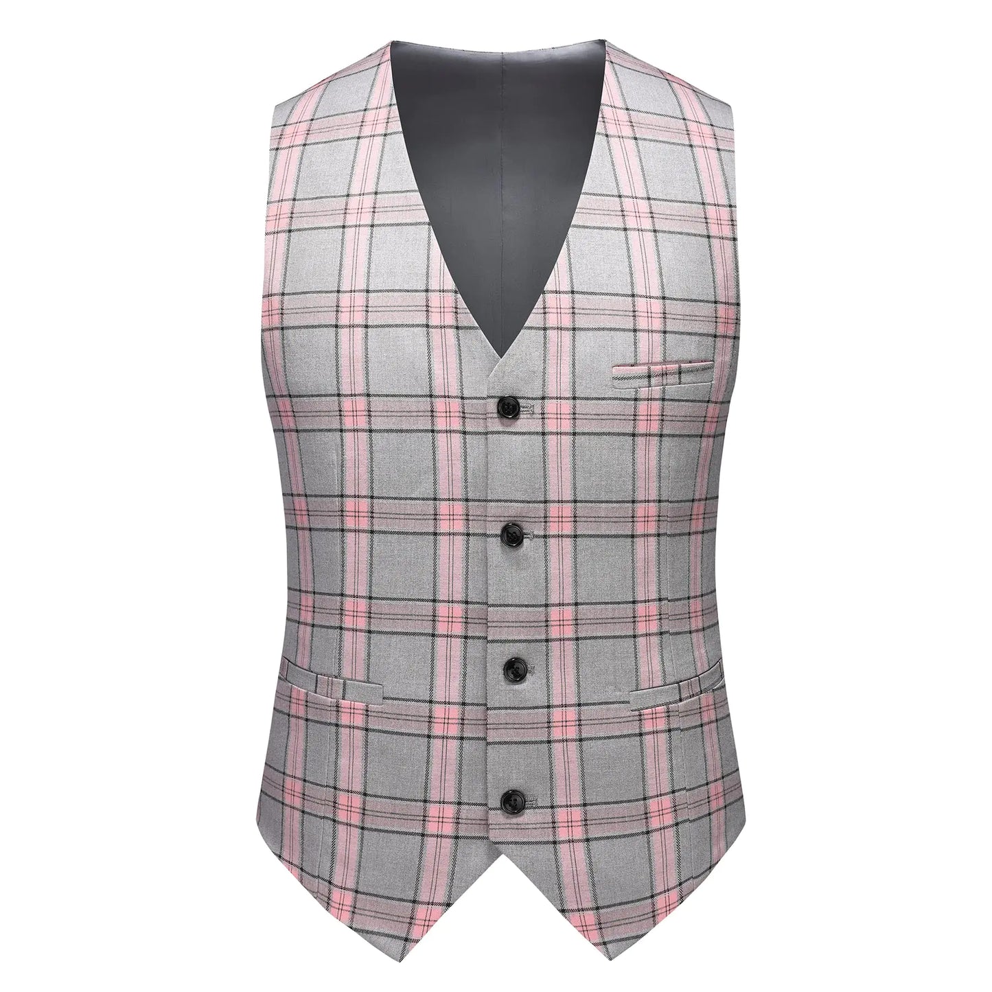 MOGU Men's Checkered Slim Fit Suit Set - Plaid Blazer, Vest & Pants